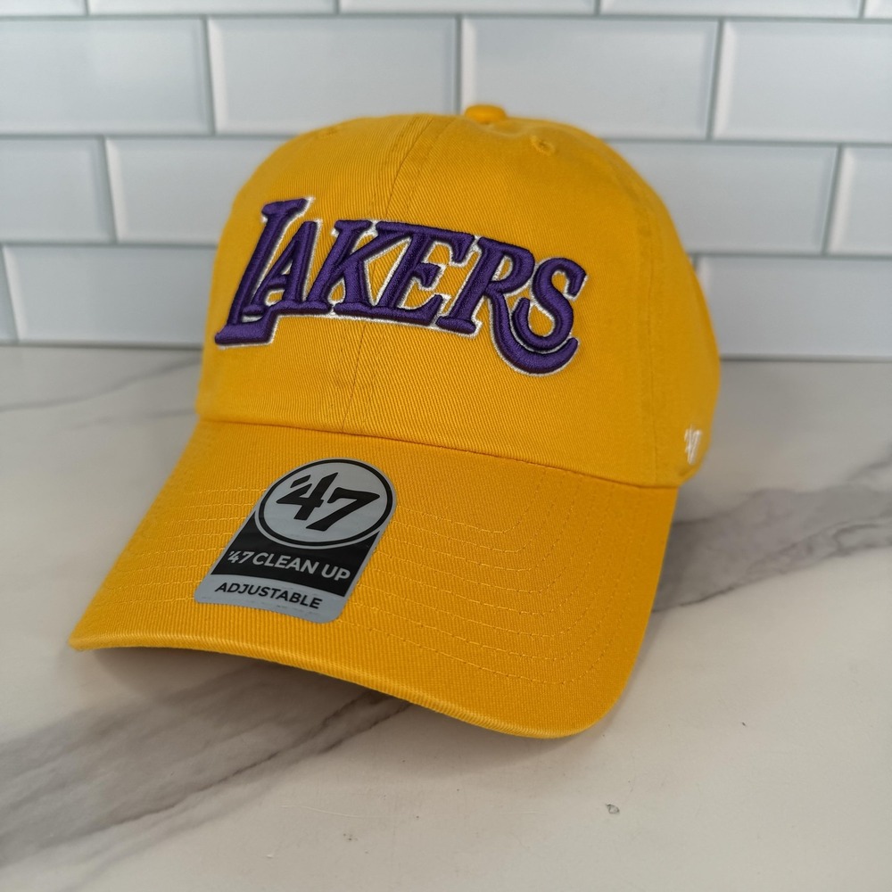 Los Angeles Lakers Hat Cap Strap Back Mens One Size Yellow Purple 47 Clean‎ Up